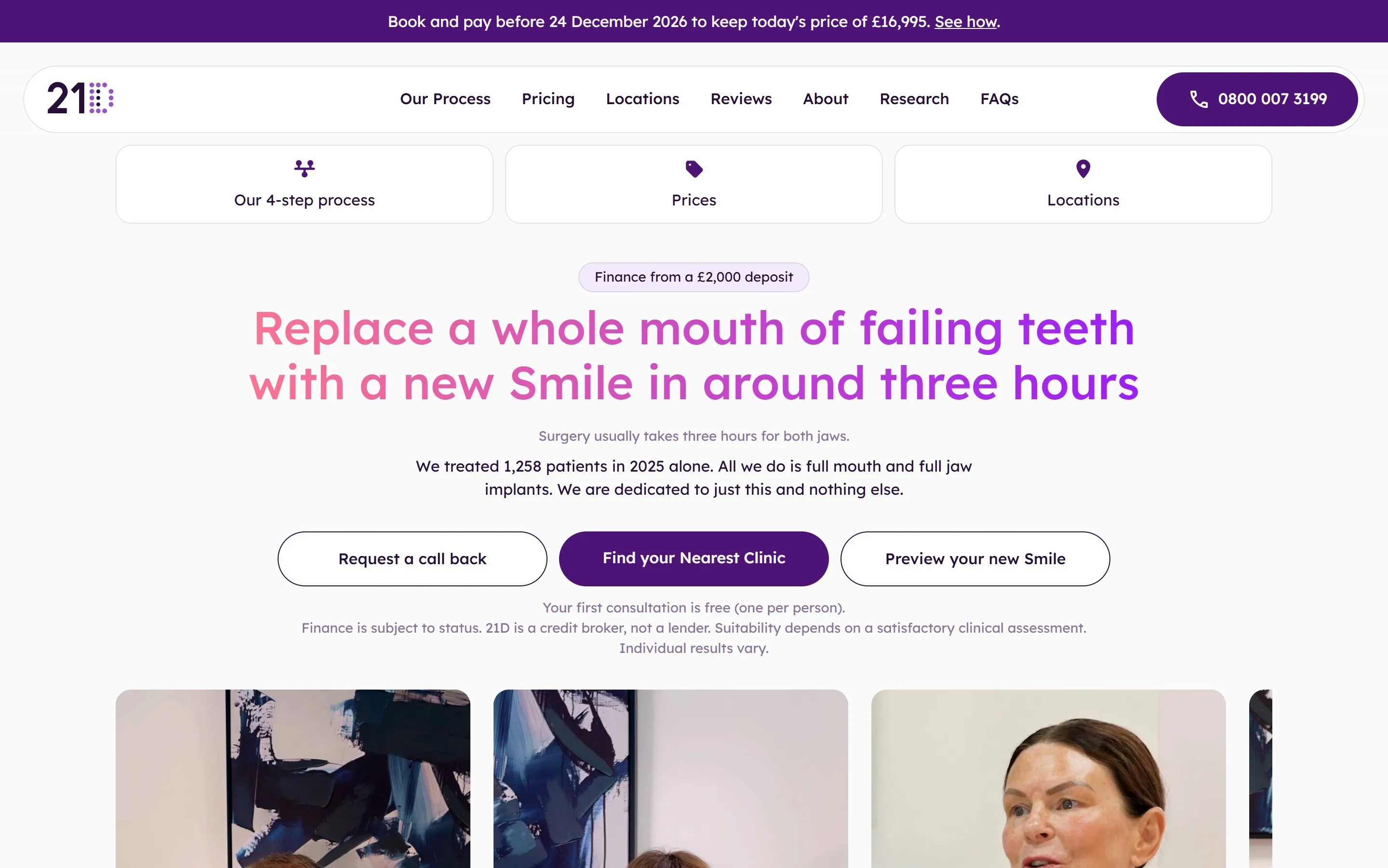 Home page of the 21D full mouth dental implants website