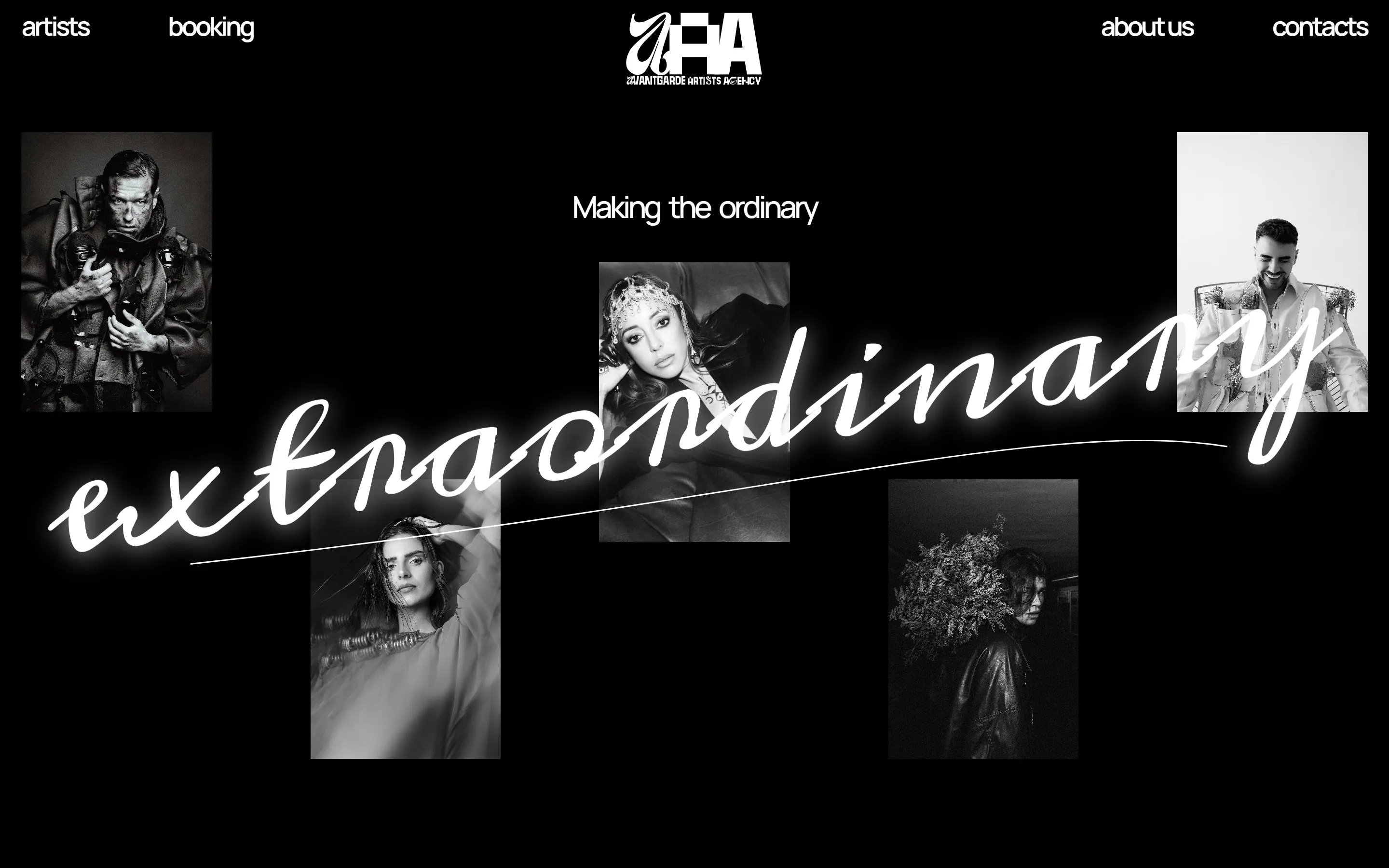 Home page of the Avantgarde Artists Agency website