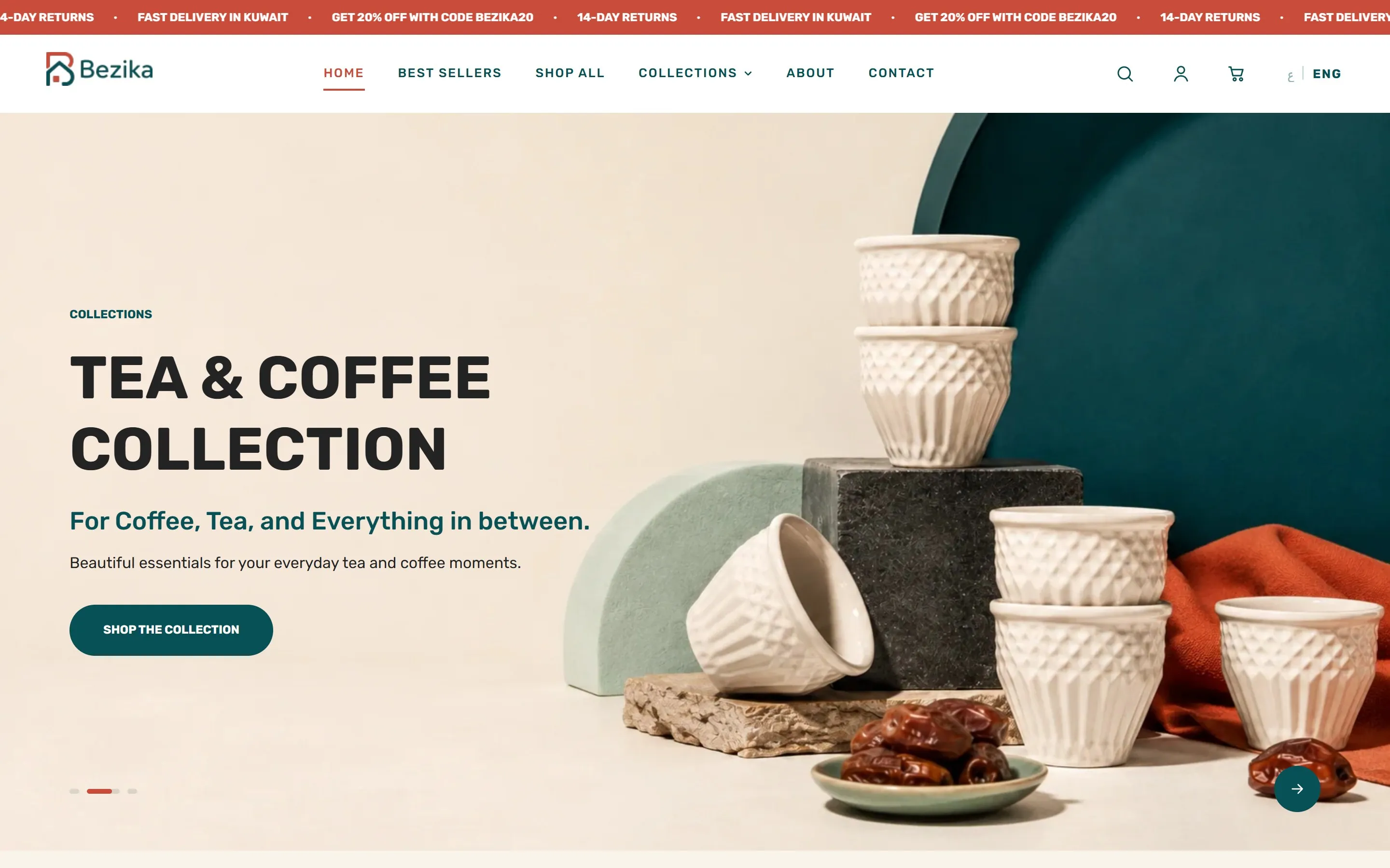 Home page of the Bezika online store