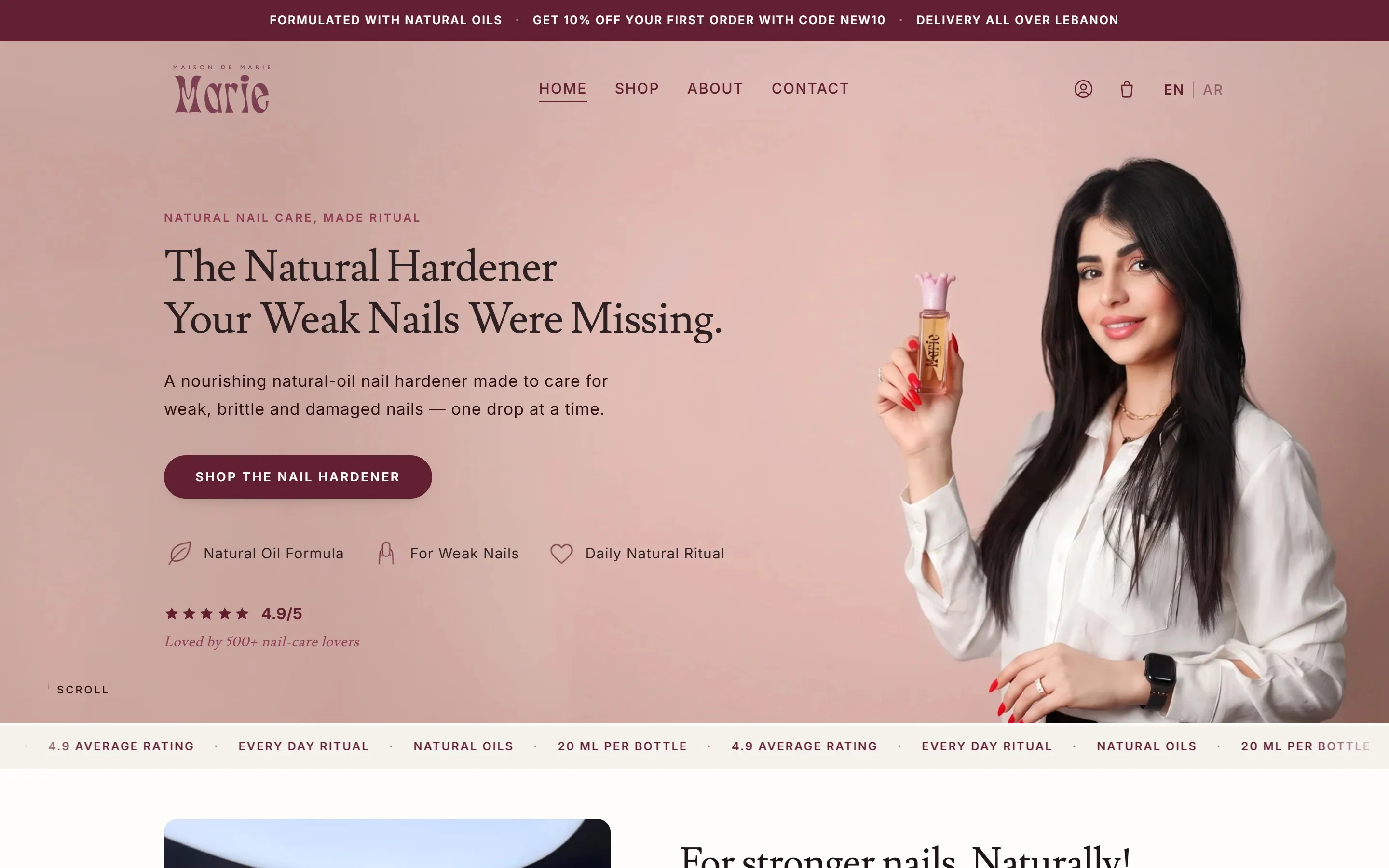 Home page of the Maison de Marie online store